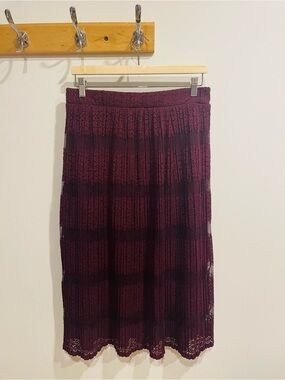Faith and Joy Burgundy Lace Pleated Midi Skirt